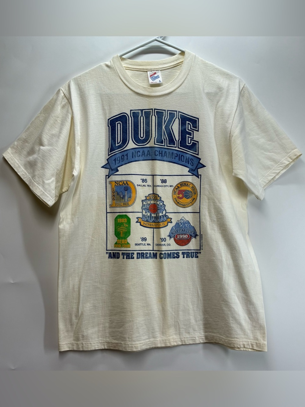 Vintage 90s 1991 Duke Champions NCAA Mens Large Tee T Shirt Basketball Retro